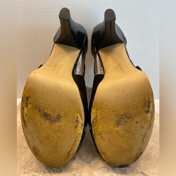 Franco Sarto Sulu Black Sueded Leather Snake Print Peep Toe Platform Pumps Sz 10 - Picture 10 of 13